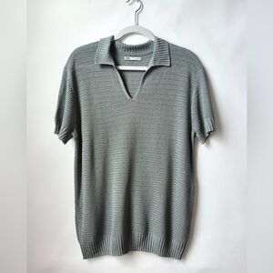 Zara Men Textured Open Knit Grey Relaxed Fit Polo Shirt Top Medium